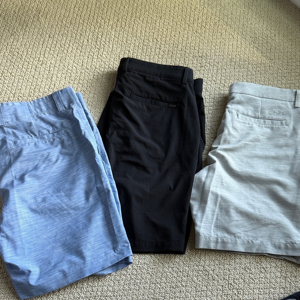 Set of Three Men's Golf Shorts - Blue, Black, Gray sz 36